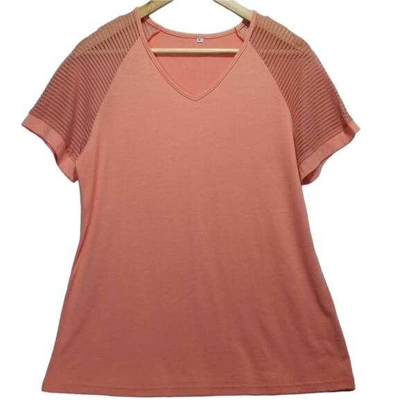 T shirt Size Medium Short Sleeve Peach Tee Shirt Mesh Sleeve Workout - Picture 1 of 6